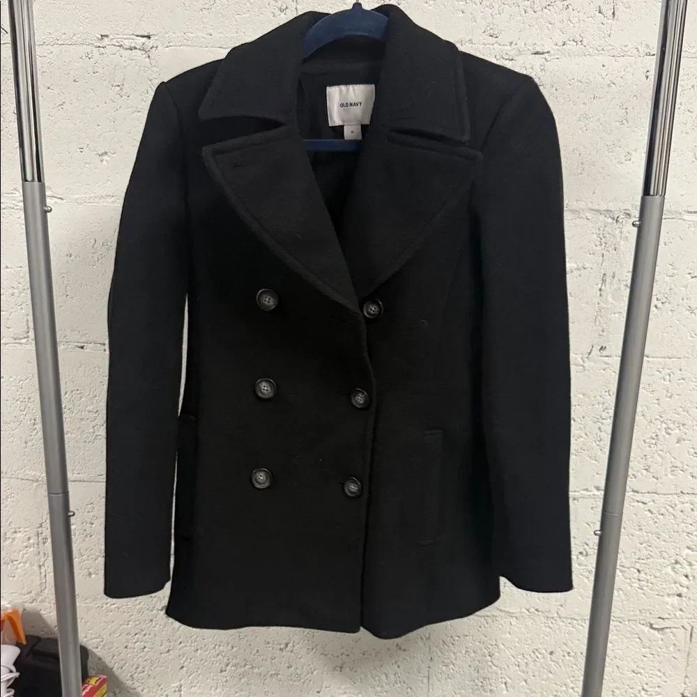 Old Navy Classic Black Pea Coat Wool Lined LIKE NEW - Size XS